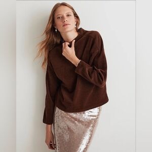 NWT Madewell Cocoa Jacquard Funnelneck Top (Size XXL)